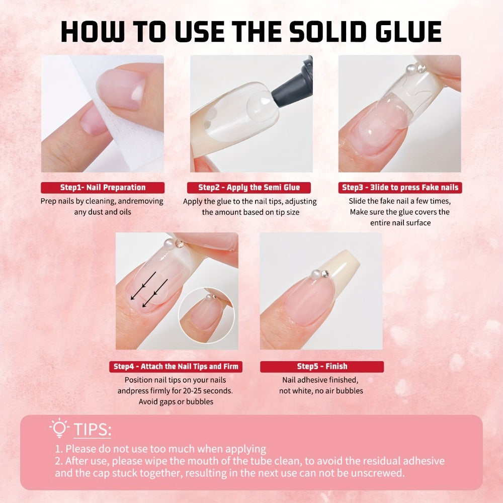 Press-On Nail Glue & Remover Kit 4pcs – 2x Semi-Solid Gel Nail Glue 10g + 2x Nail Polish Remover 10ml, Quick-Drying No-Lamp S