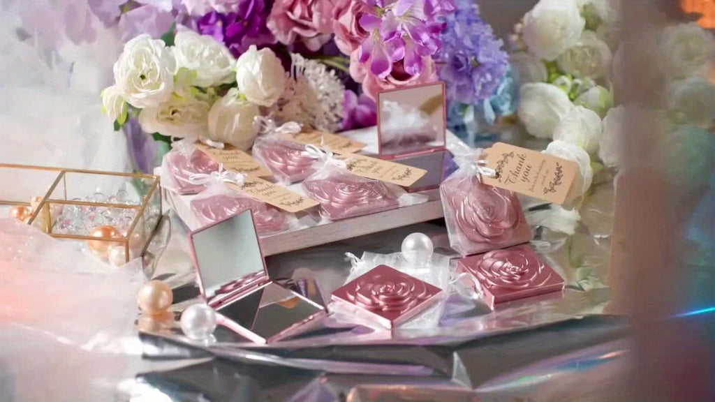 30-Set Rose-Shaped Compact Mirror Favors with Thank-You Tags, Organza Bags and 2.75-Inch Folding Cases — image 7
