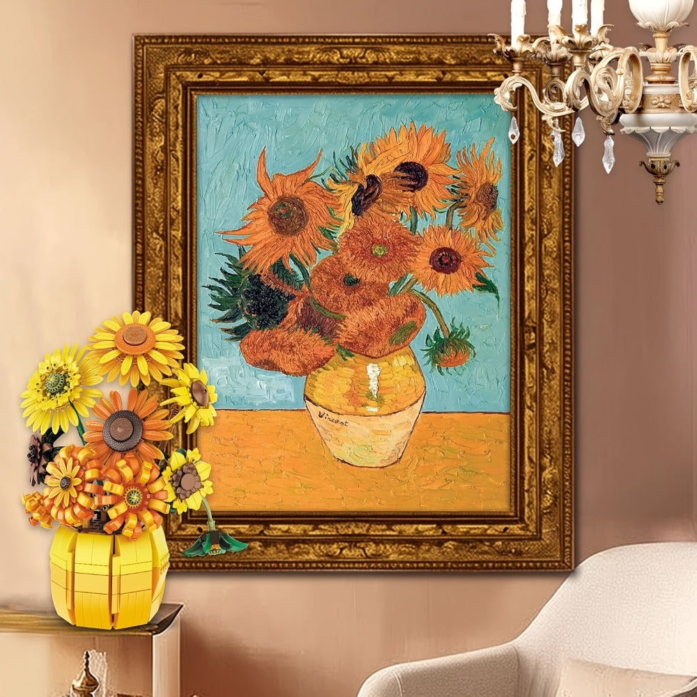 Sunflower Bouquet Building Blocks Set with 1009-Piece Checkout Label, Adjustable Petals and Yellow Vase Display — image 9