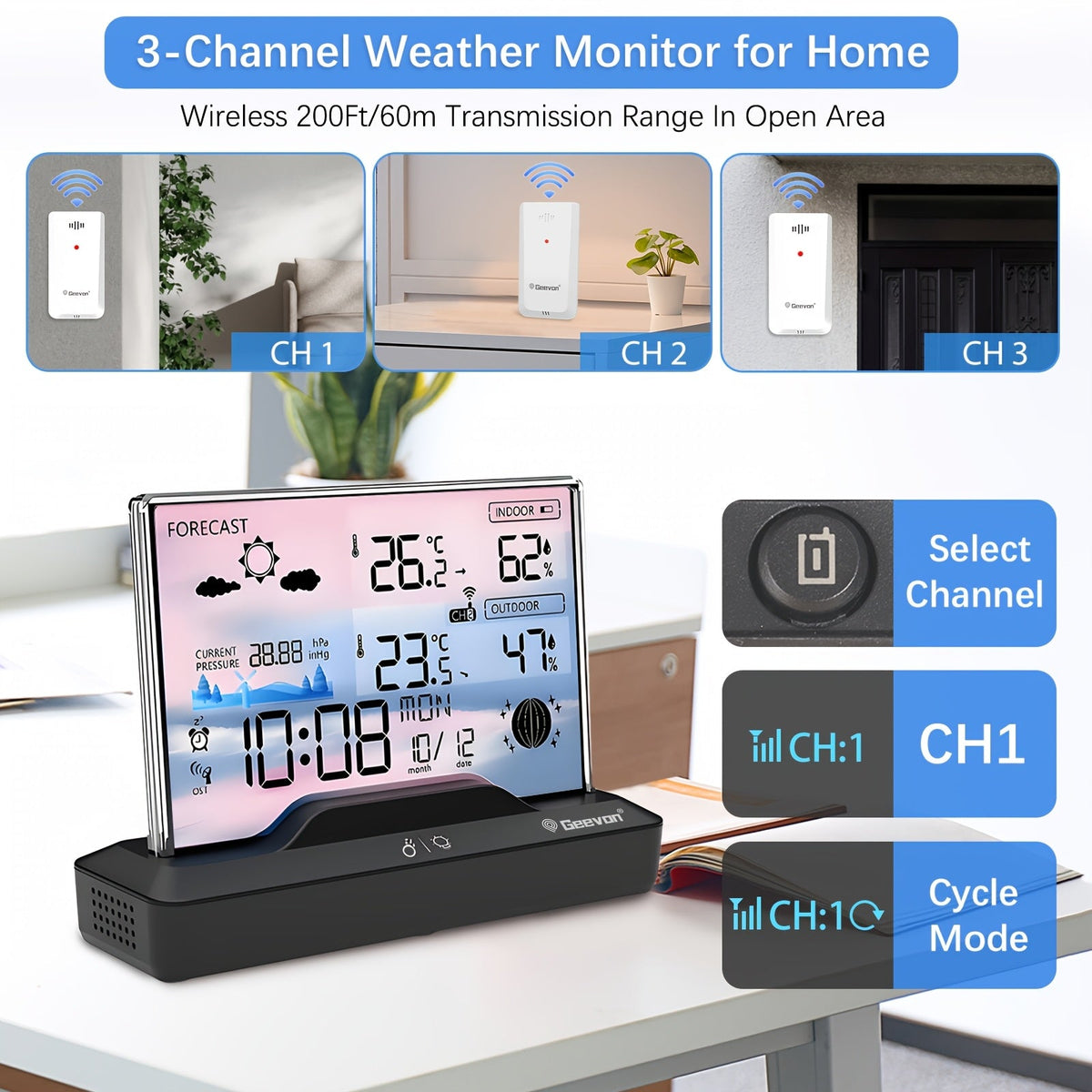 Weather Station | Wireless Indoor Outdoor Barometer Forecast Alarm — image 2