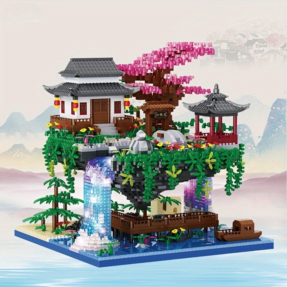 Bonsai Tree Building Set 3320 Pieces Micro Blocks, Chinese Architecture Peach Blossom Cherry Blossom Miniature Model Kit — im