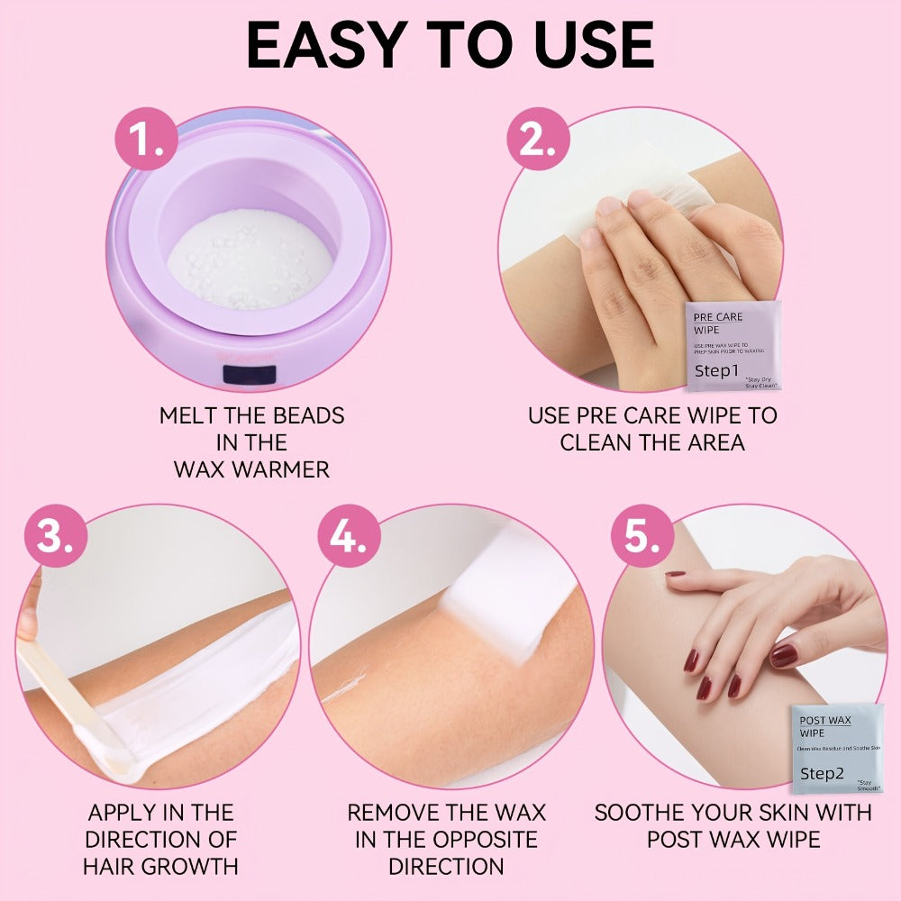 Wax Hair Removal Kit Digital Wax Pot with 6 Wax Bead Packets – Smart Temperature Control Salon-Grade Waxing Set for Body Biki
