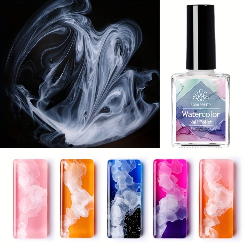 Gel Nail Polish Blooming White Watercolor Gel with Gradient Flower and Marble Effects for UV/LED Soak-Off Nail Art — image 5
