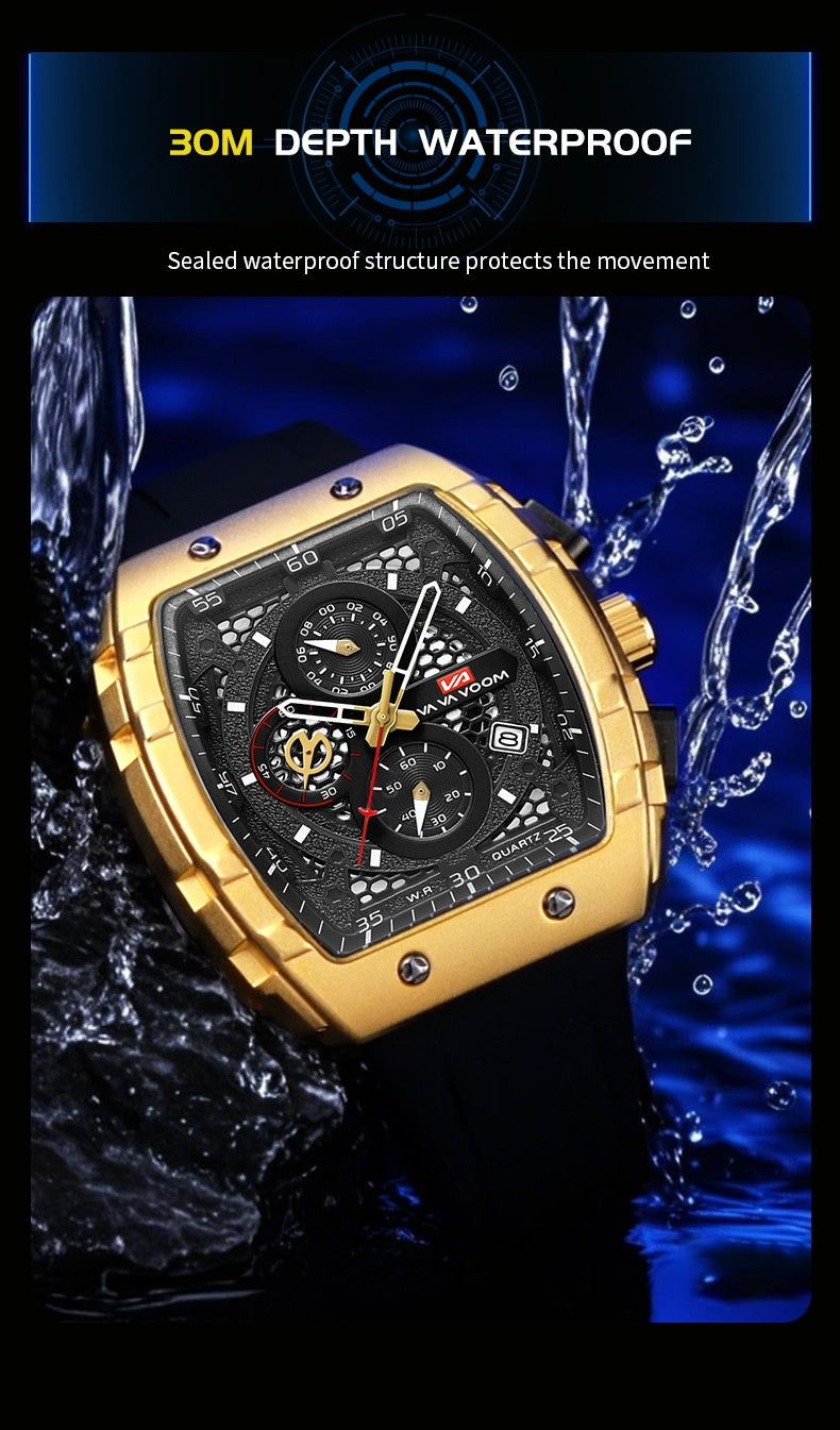 Multifunctional Business Waterproof Calendar Wine Barrel Non-automatic Mechanical Watch
