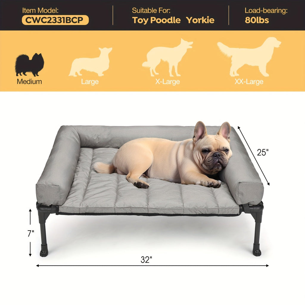 Elevated Dog Bed with Teslin Mesh Cot, Powder-Coated Steel Frame and Removable Bolster Top in Four Sizes — image 29