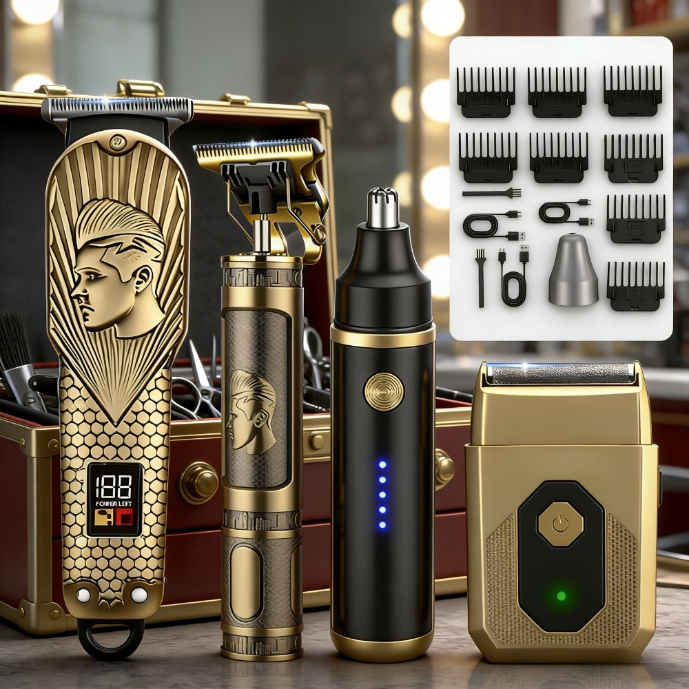 Hair Clipper & Trimmer Set 4-Piece for Men – Professional Barber Kit with Nose Trimmer, Detail Trimmer, Guide Comb — image 7