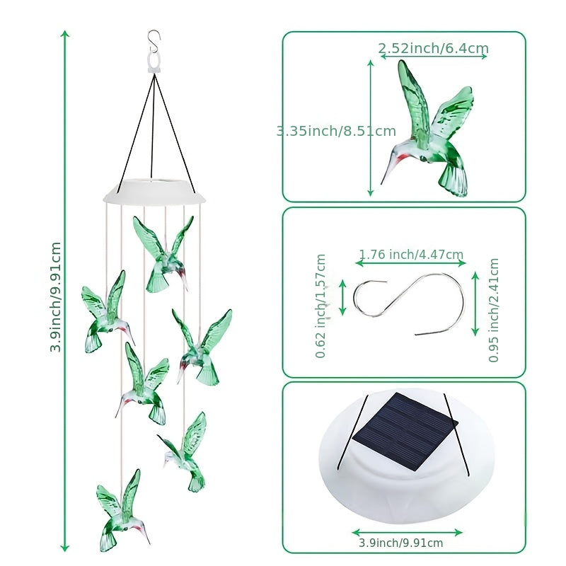 Solar Hummingbird Butterfly Pendant Light 6 LED Color, for Garden, Pathway and Patio Lighting — image 3