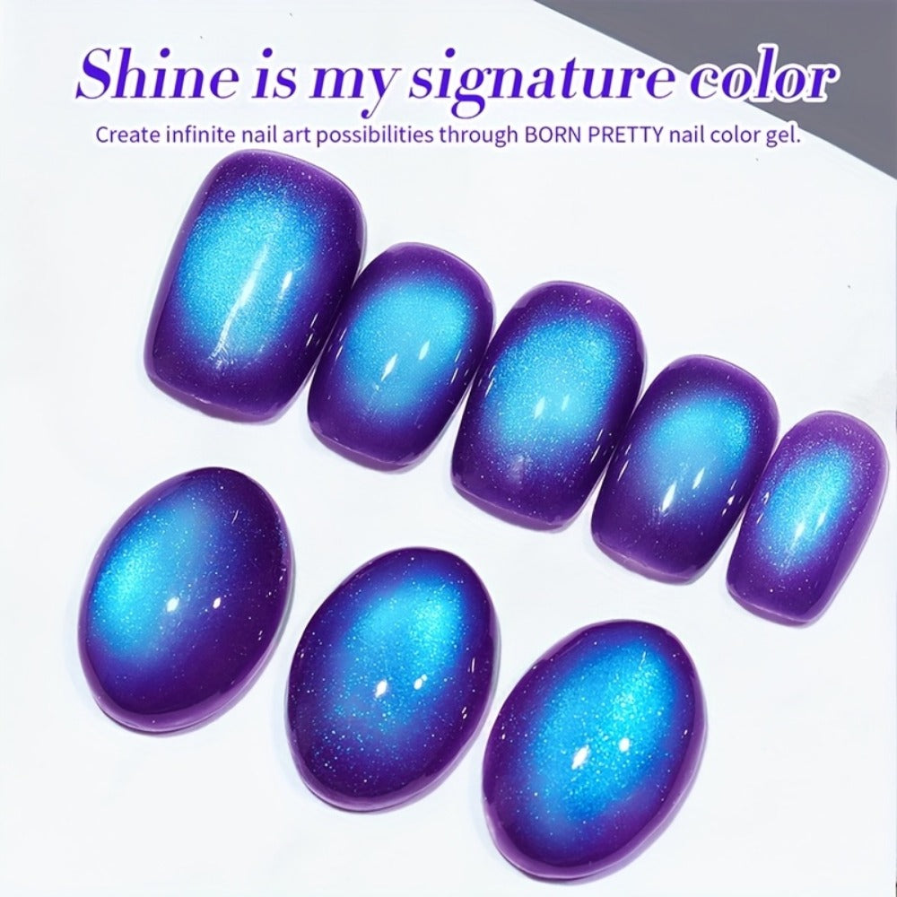 Cat Eye Magnetic Gel Nail Polish 10ml – Blueberry Glitter Purple Blue Glass Bead Sparkling Effect, UV LED Semi-Permanent Gel 