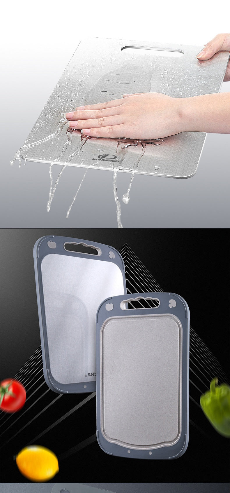 Cutting Board 304 Stainless Steel Chopping Board Kitchen Plastic Cutting Board Sharpening Double-sided Cutting Board