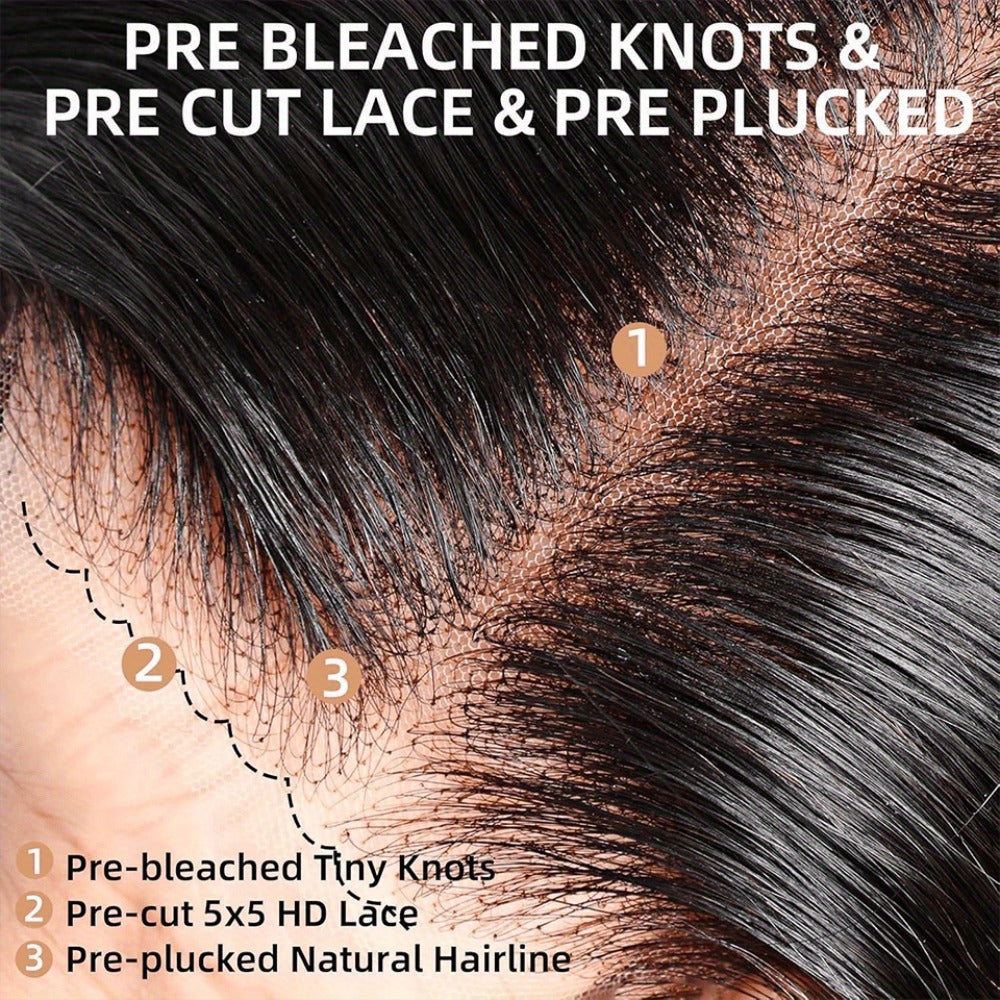 Lace Front Wig Deep-Wave Human Hair, 14-Inch Natural Black with 250% Density and Pre-Cut Buckle Cap — image 6