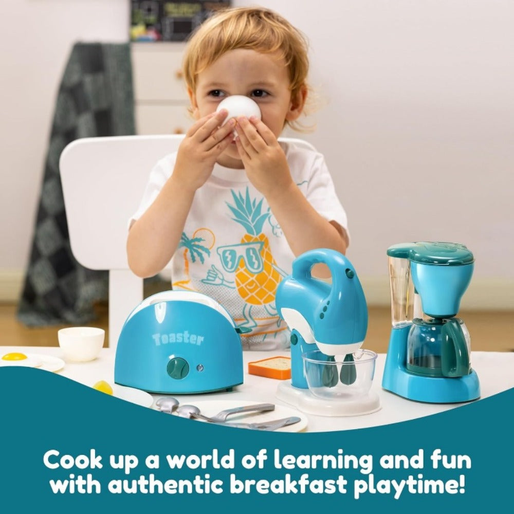 Kids Play Kitchen Toy Set with Realistic Coffee Maker, Toaster & Blender, 26PCS Pretend Play Kitchen Appliances for Toddlers 