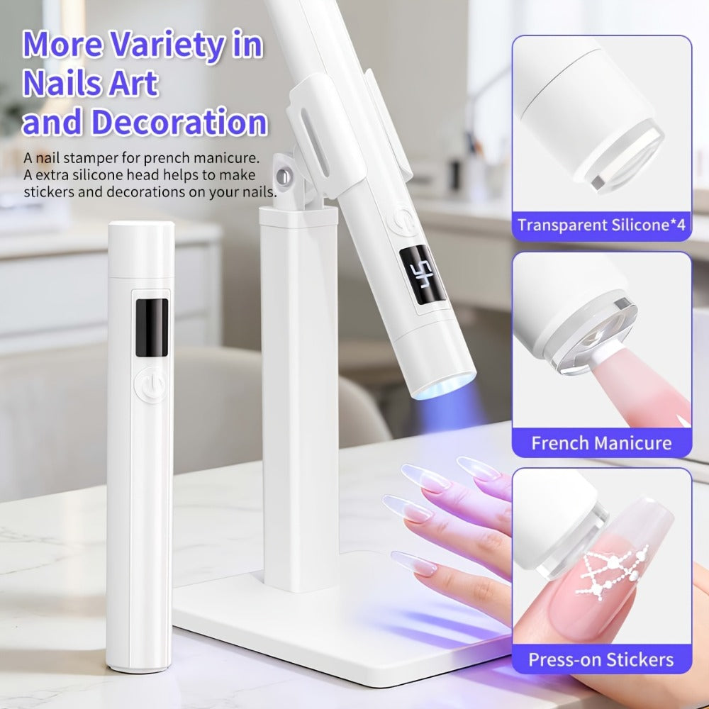French Manicure Nail Stamper LED Lamp Kit, 4-Head Portable Rechargeable DIY Nail Art Tool with Nail Sticker — image 1