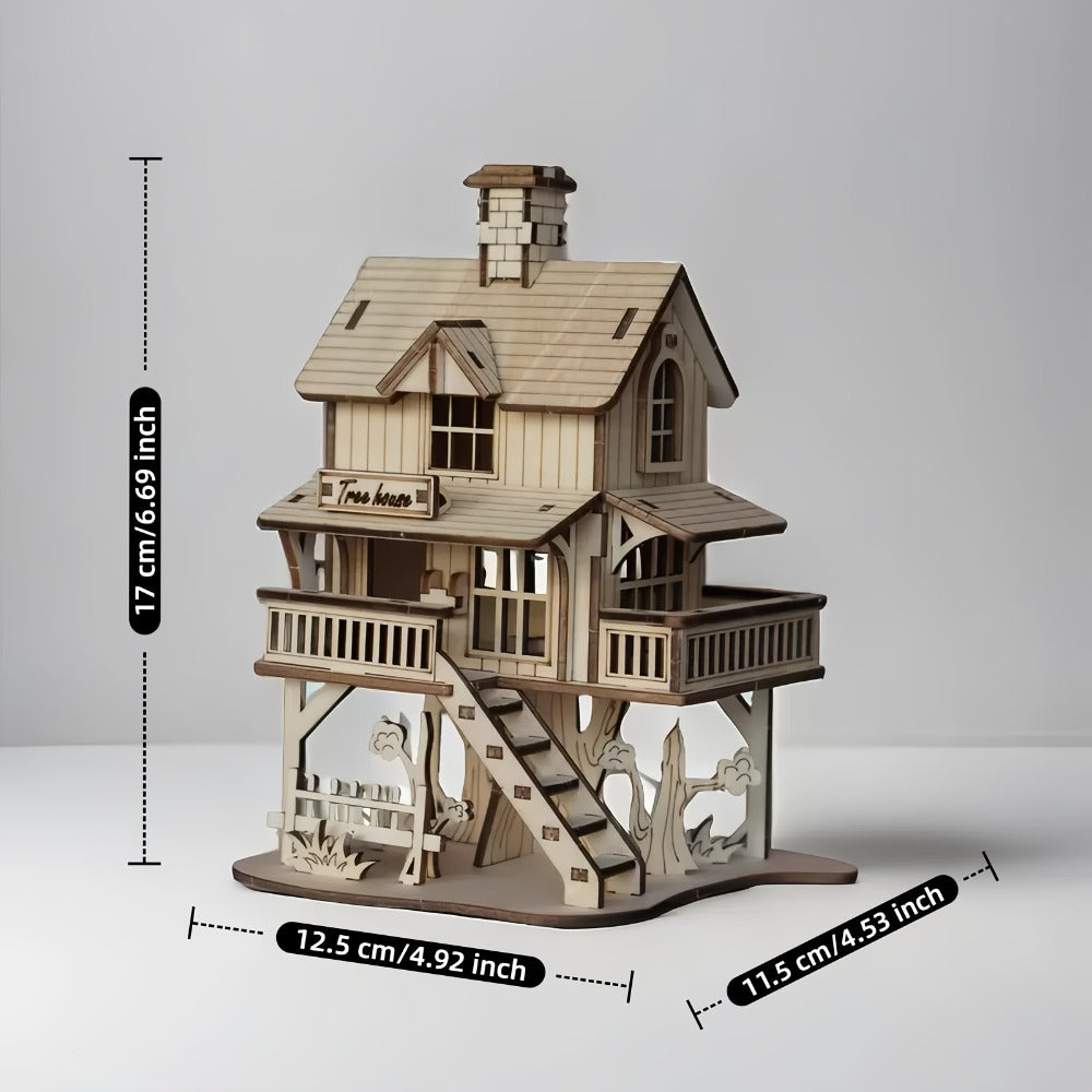 3D Wooden Tree House Puzzle Model Kit with 17 x 12.5 x 11.5 cm Display Size and Detailed Cabin Architecture — image 7