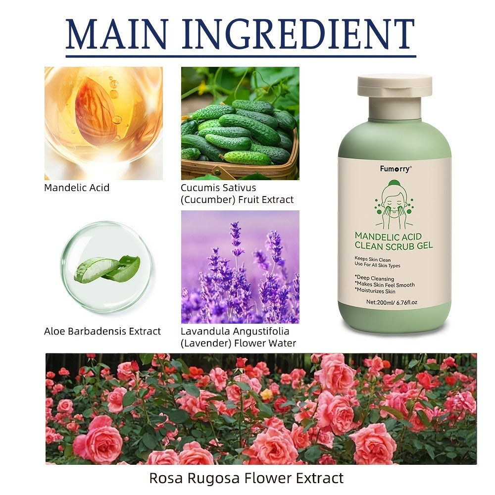 Mandelic Acid Exfoliating Gel 200ml with Aloe & Rose Extract, Deep Cleansing Pore Cleanser for Face & Body — image 9