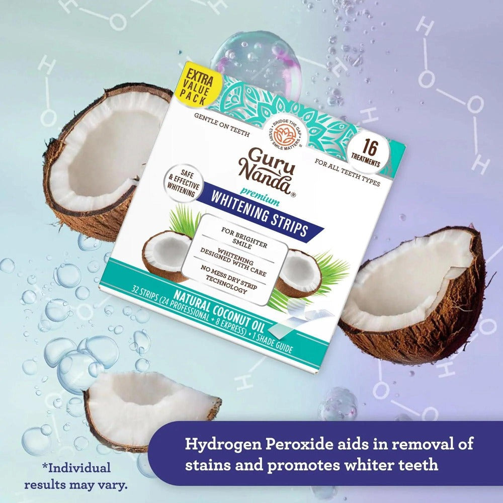 Hydrogen Peroxide Whitening Strips 16 Treatments – Non-Slip Dry Strip Technology, Coconut Extract, 12 Professional + 4 Expres