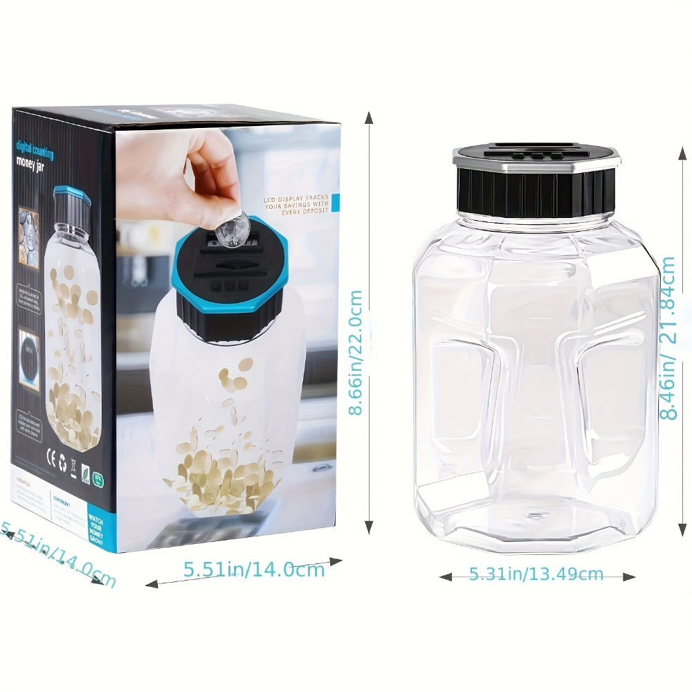 Digital Coin Counting Piggy Bank for Adults, Extra Large 2.4L LCD Counter Jar, Transparent Acrylic Money Saving Bank with Dis