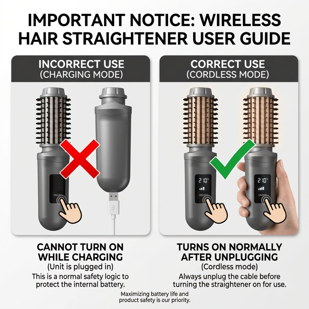 Cordless Hair Curler Brush 2-in-1 Straightener – Rechargeable Wireless Auto Curling Iron, for Home, Travel and Salon Hair Sty
