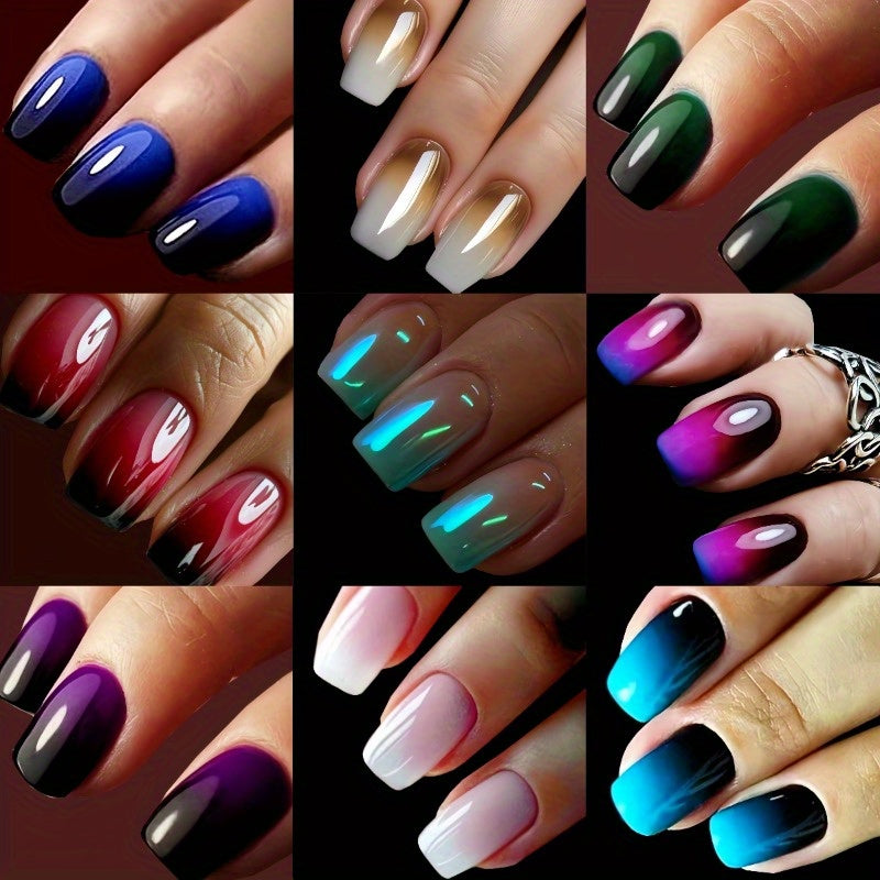 Press On Nails 216-Piece Short Square Nine-Pack Colorful Gradient Ombre Set with Tabs and Nail File — image 1