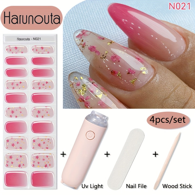 Semi Cured Gel Nail Strips Kit with Handheld LED Nail Lamp, 20 Real Gel Nail Stickers Wraps for DIY Nail Art — image 15