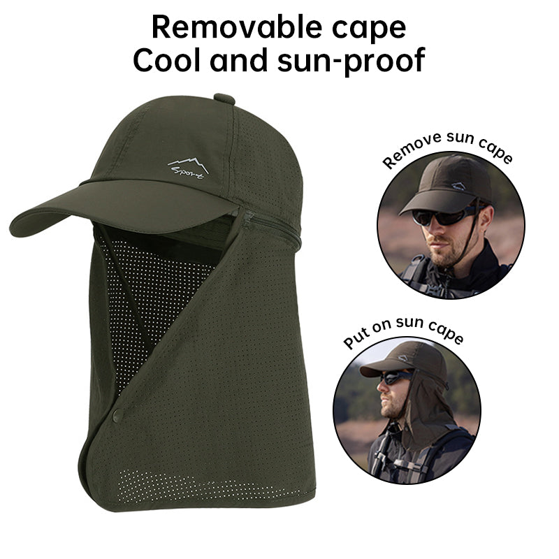 1pc Summer Baseball Cap with Detachable 360° Neck Sun Flap. For men, hiking, fishing, outdoor.