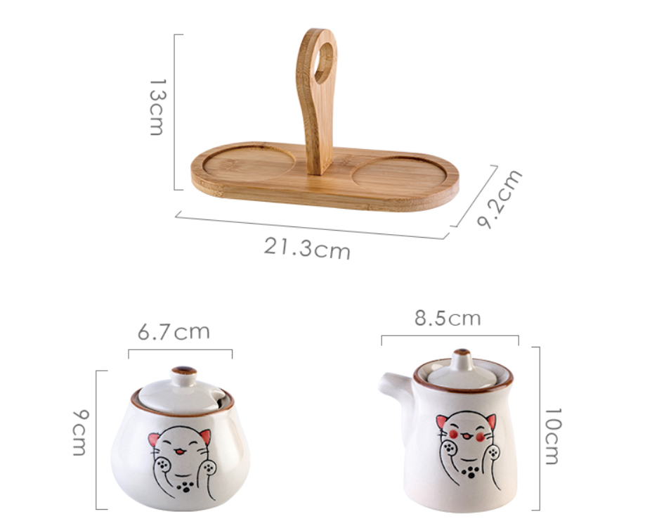 Ceramic Japanese Lovely Spice Jar Set With Spoon