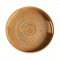 Serving Tray Basket – Hand-Woven Round Rattan Organizer for Fruits Bread Snacks, for Home Cooking, Dining and Outdoor Meals —