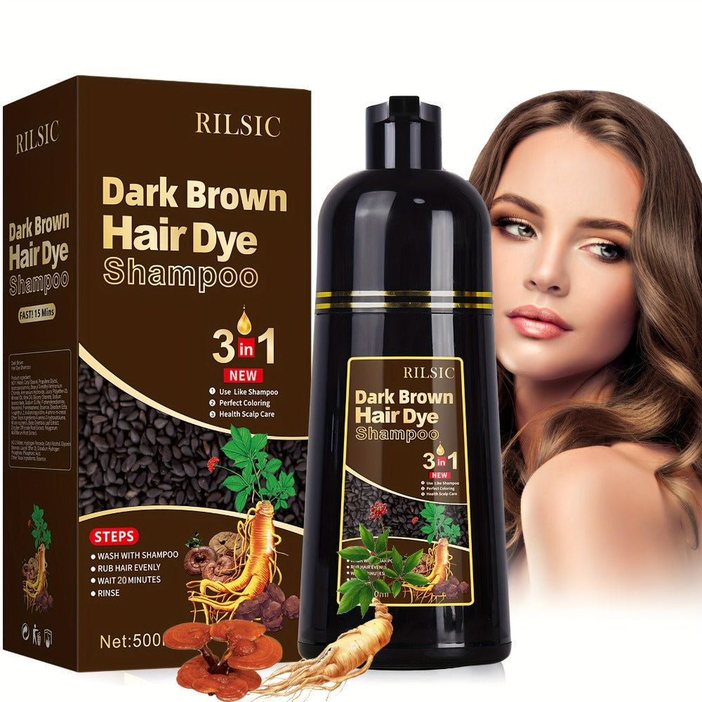 RILSIC 3-in-1 Gray Hair Color Shampoo with Plant Squalene – 100% Gray Coverage Wash & Condition Instant Results, No Mix No Am