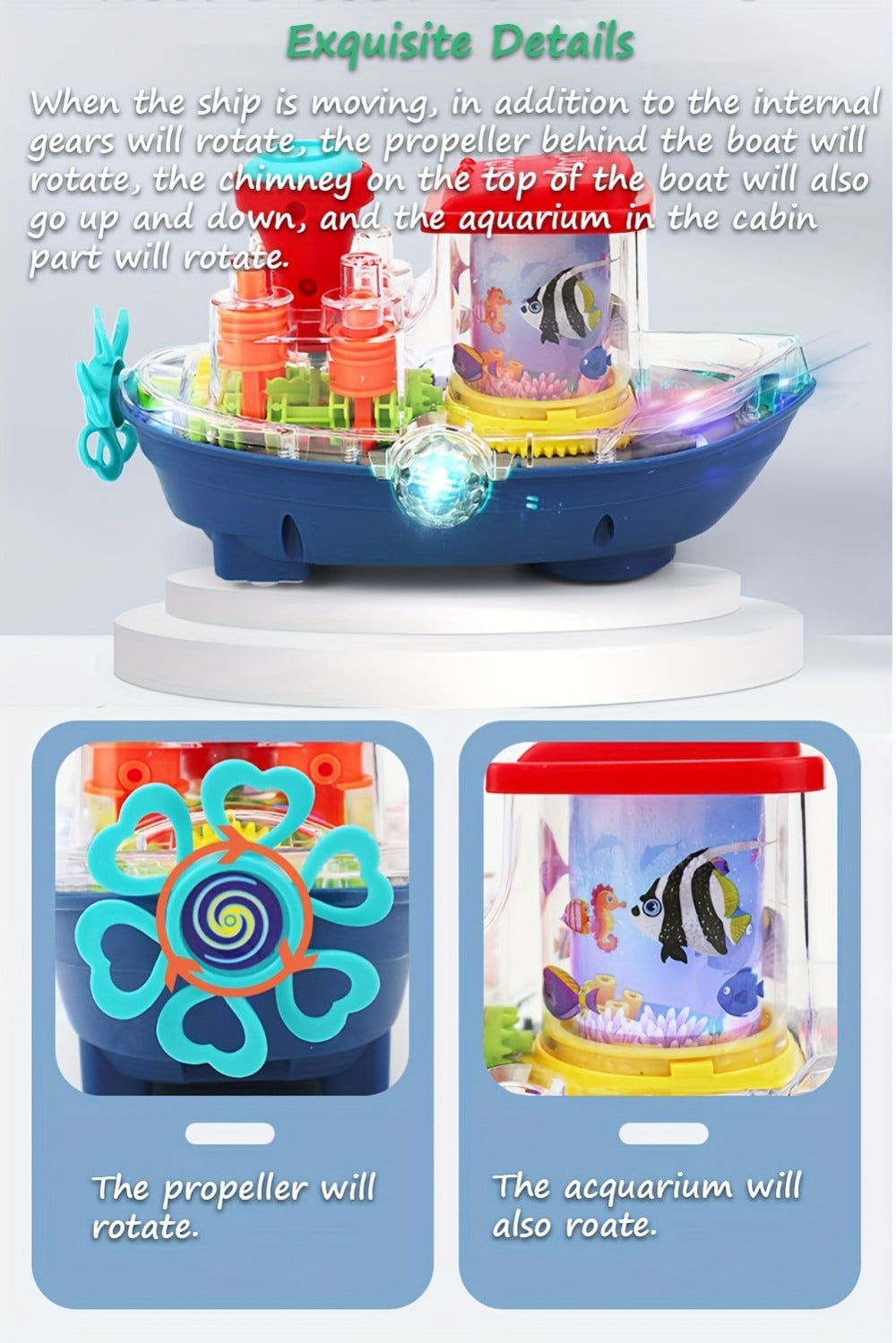 Interactive Sensory Boat Toy for Toddlers 2+, Underwater Ocean Theme with Fish & Coral, Rotating Scroll Screen & Music — imag