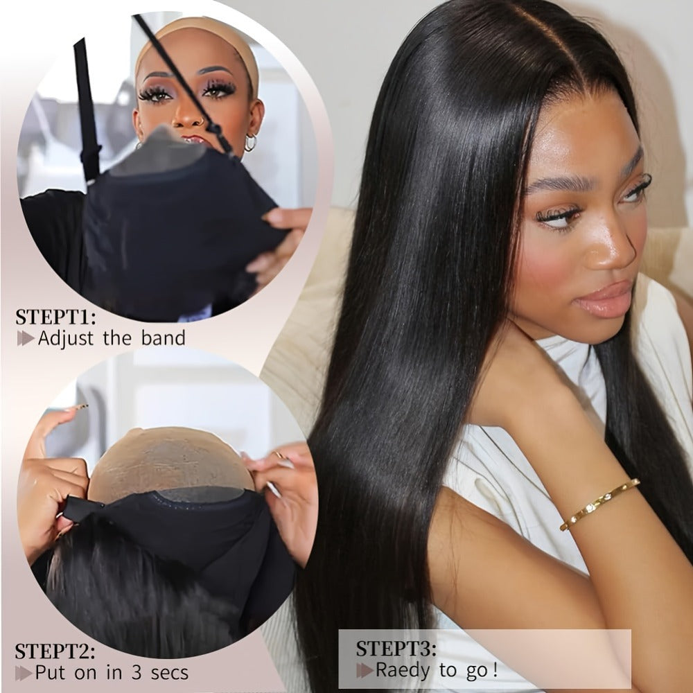 Wig Bone-Straight Glueless Human Hair in Natural Black, 10-34 Inch Options with Pre-Cut 6x4.5 Lace — image 20
