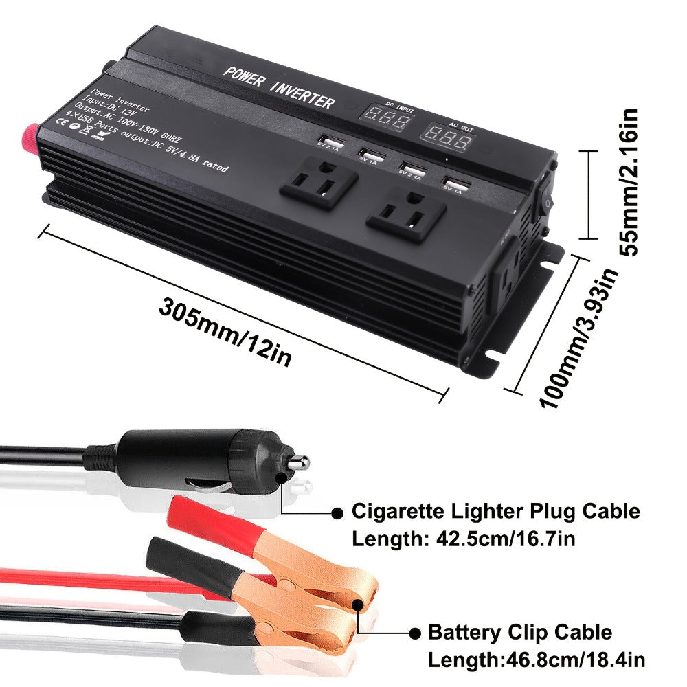 Portable 12V DC to 110V AC Power Inverter with LCD Display, Cooling Fan and 6600W Checkout Label — image 7