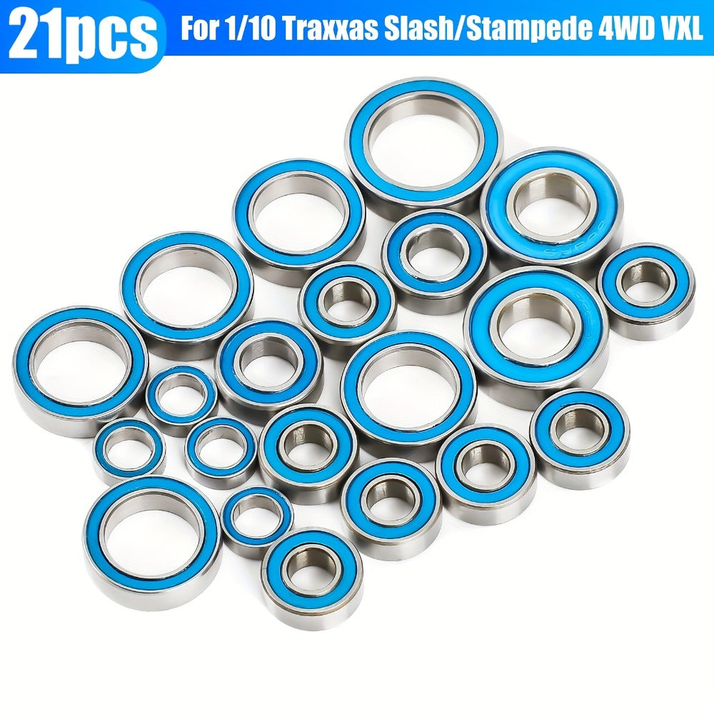 RC Ball Bearing Set 21pcs for Traxxas Slash 4x4 Stampede 4WD VXL 1/10 Scale – Alloy Steel Sealed Bearings Upgrade Kit Reduce 