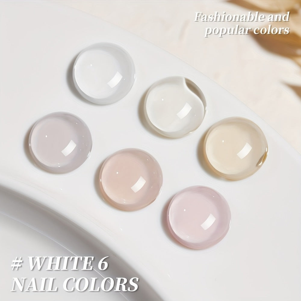 Gel Nail Polish 6-Color Gentle White Set with Milk-Tea, Cherry-Blossom Pink and Soft Shades for UV/LED Soak-Off Cure — image 