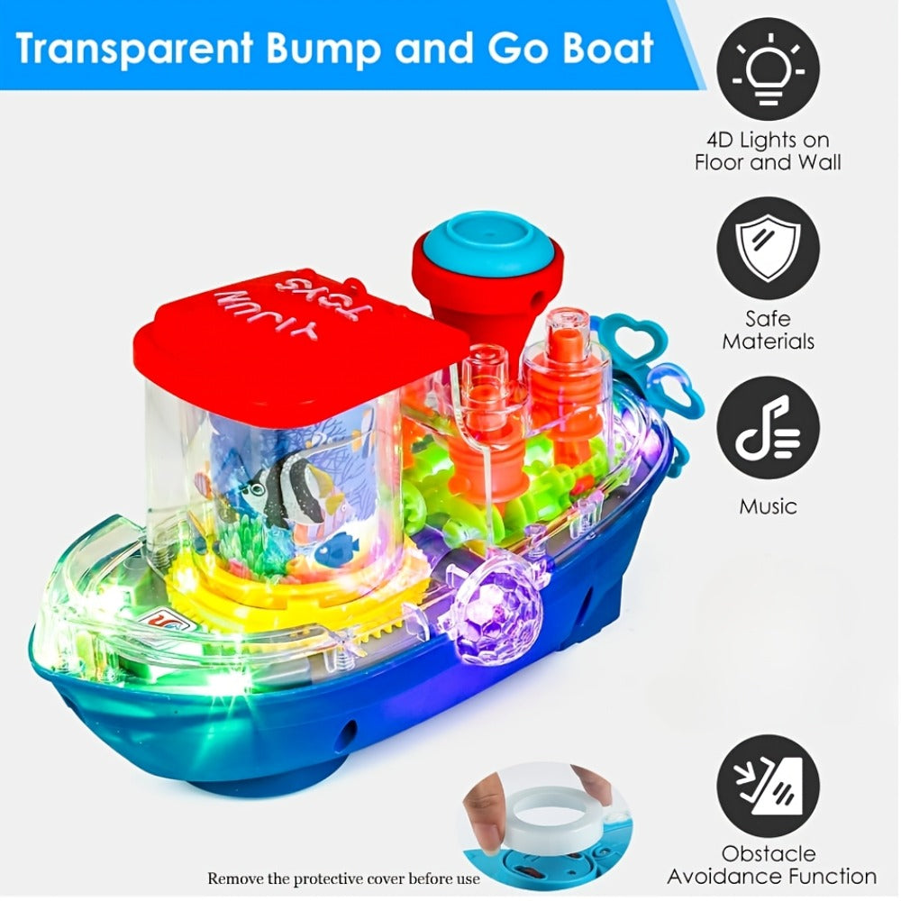 Interactive Sensory Boat Toy for Toddlers 2+, Underwater Ocean Theme with Fish & Coral, Rotating Scroll Screen & Music — imag
