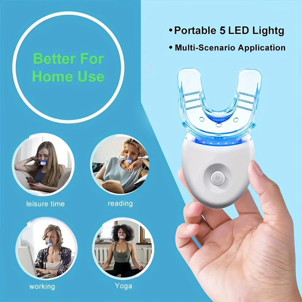 White or Blue Five-LED Teeth Whitening Kit with Five Gel Syringes and 10.8 cm Mouthpiece Device — image 2
