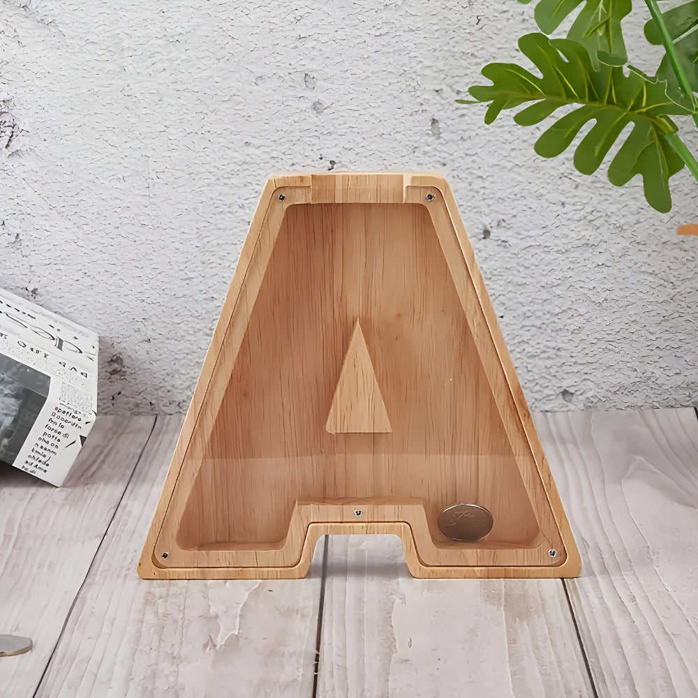 Wooden Alphabet Letter Piggy Bank – Personalized Coin Bank for Kids Boys & Girls | Cute Money Saving Box Birthday Gift for Ch