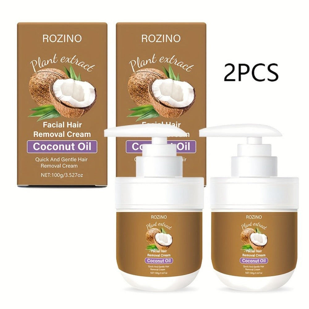 Hair Removal Cream ROZINO Coconut Oil 100g Two-Pack Pump Jars with Cartons for External Body Grooming — image 3
