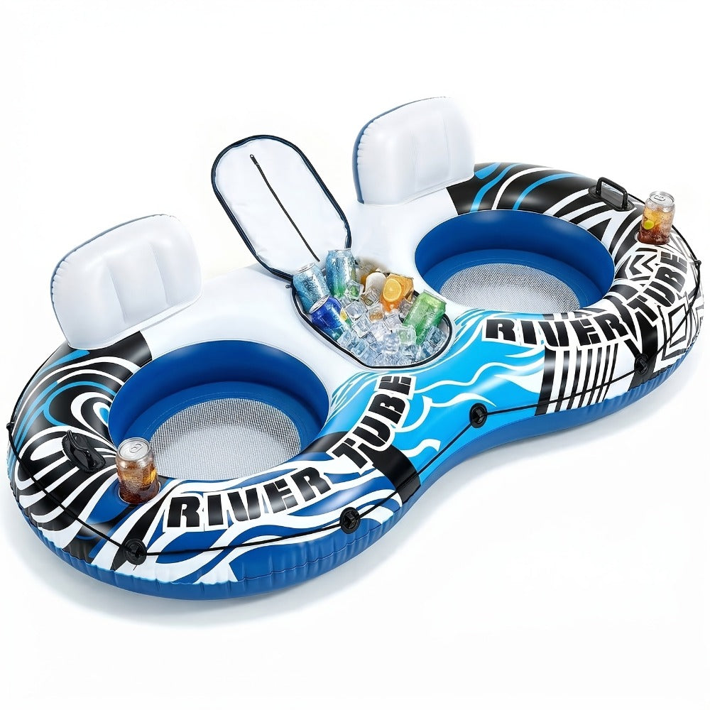 Pool Float Double Ring Raft for Two with Detachable Cooler, Two Cup Holders and Inflatable Backrests — image 6