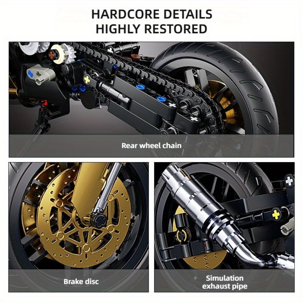 1000PCS Motorcycle Building Blocks 1:10 Scale DIY Black & Gold Motorbike Model Kit – Adult Collector Display Ornament — image