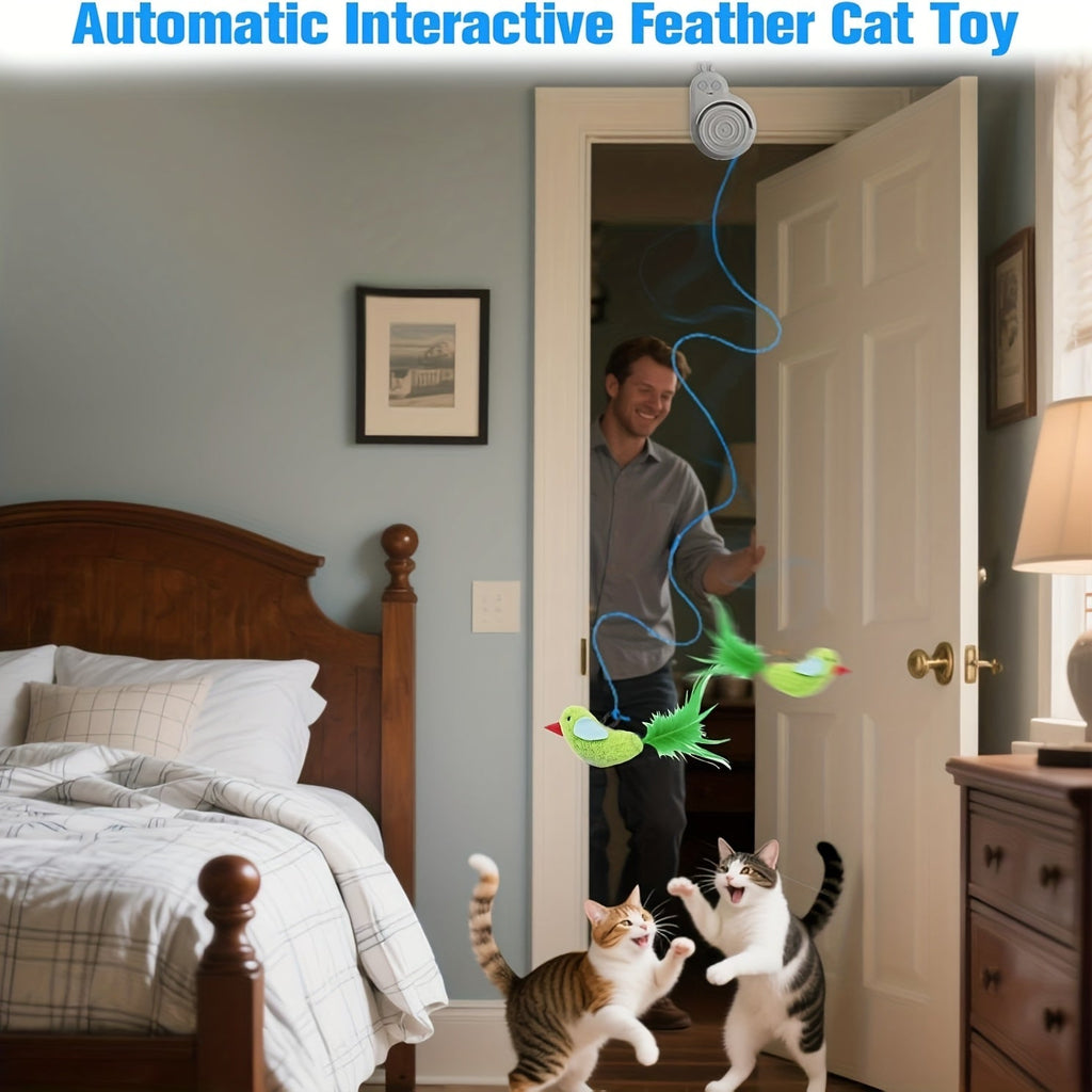 Cat Toy Electric Flying Feather with USB Rechargeable Hanging Drive, Stick-On Mount and Three Colors — image 3