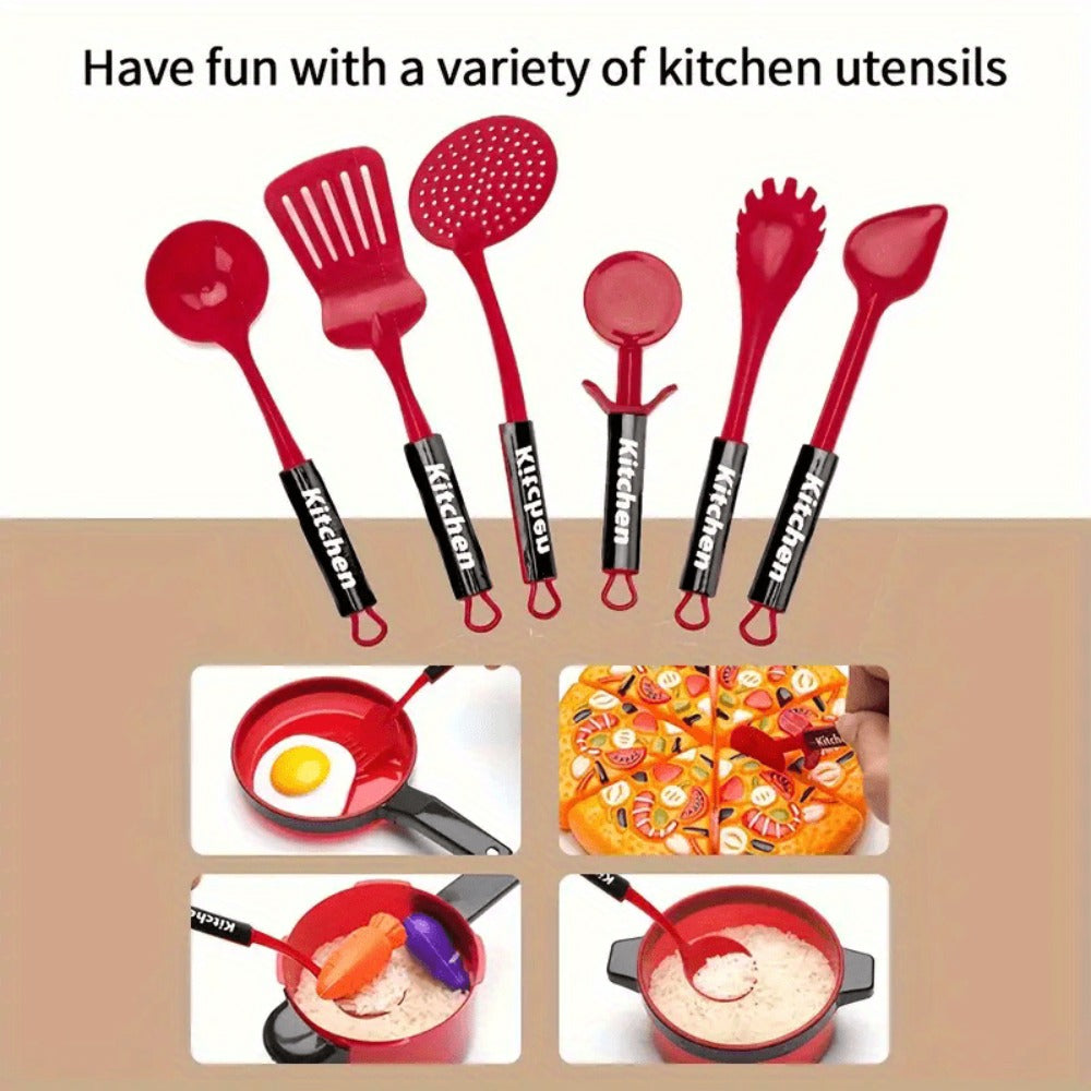 Pretend Play Kitchen Set for Kids, 51PCS Toy Cooking Utensils, Tableware & Play Food for Home Cooking, Dining and Outdoor Mea