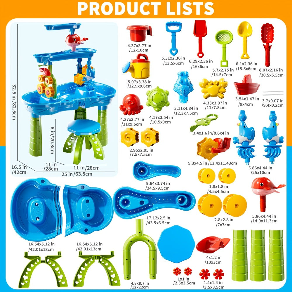 Sand and Water Table for Toddlers 3-Tier, Outdoor Sensory Play Set with Shovel Scoop & Strainer — image 6