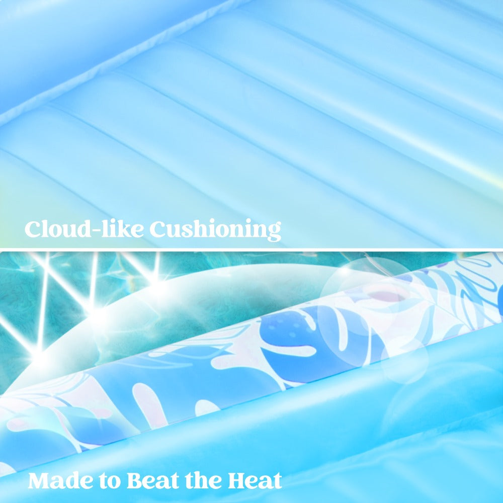 85 x 57-Inch Inflatable Pool Float Tanning Bed in Blue with Open Center, Ribbed Base and Raised Pillow — image 7