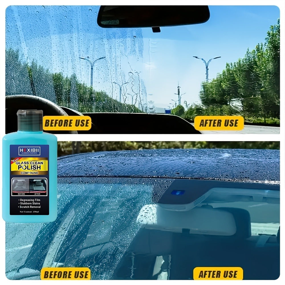 Car Glass Polish by HEXIBII, 150ml Oil-Film Cleaner Compound with Two Sponge Applicators for Windshields — image 7
