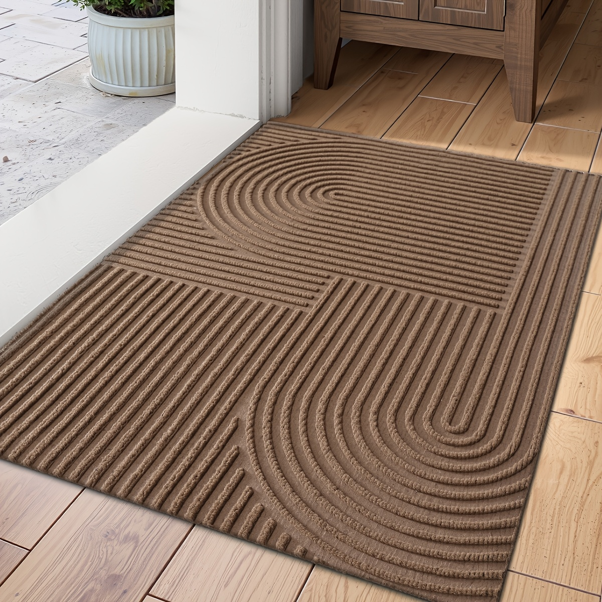 Time Arc Door Mat with Geometric Groove Pattern in Black, Gray or Brown and Two Rectangular Sizes — image 12