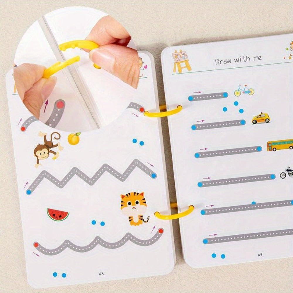 Magic Practice Handwriting & Drawing Book Set for Kids Ages 3-8, 64 Pages Reusable Wipe Clean Workbook with 8 Erasable Pens &