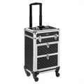 Black Rolling Makeup Train Case with Four Wheels, Telescoping Handle, Three Top Trays and Two Drawers — image 19
