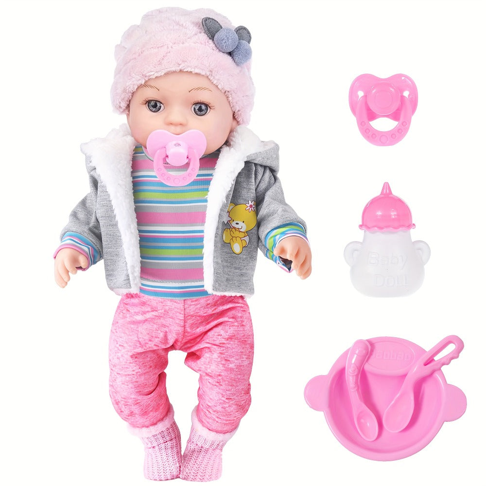 Winter Outfit Baby Doll Set 12 Inch Plush Coat Movable Limbs Clothes Socks Pacifier Bottle Utensils Nurturing Play Gift for G