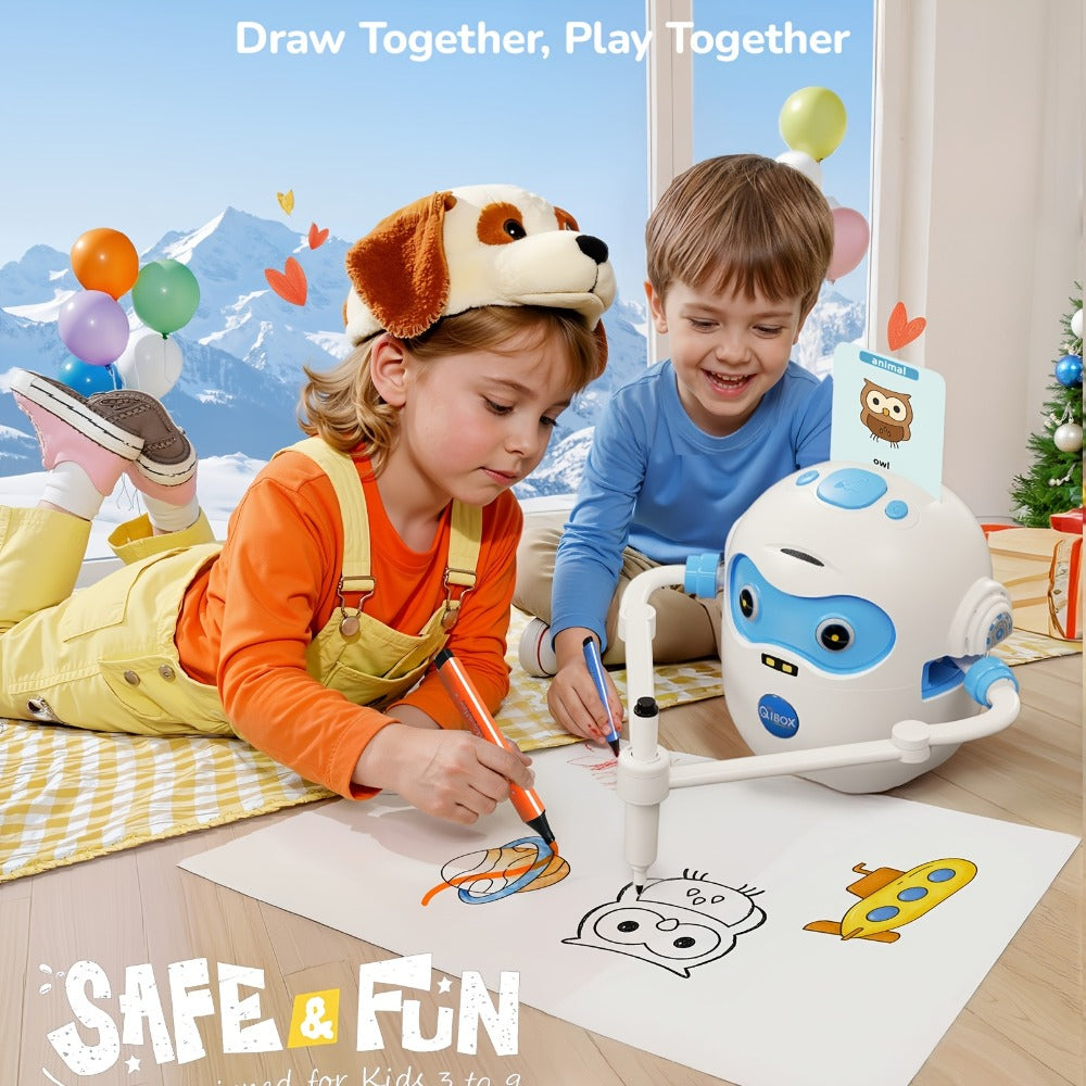 Drawing Robot for Kids Ages 3-8, Rechargeable 4-in-1 Interactive Learning Machine with 100 Drawing Cards & Color Pens — image