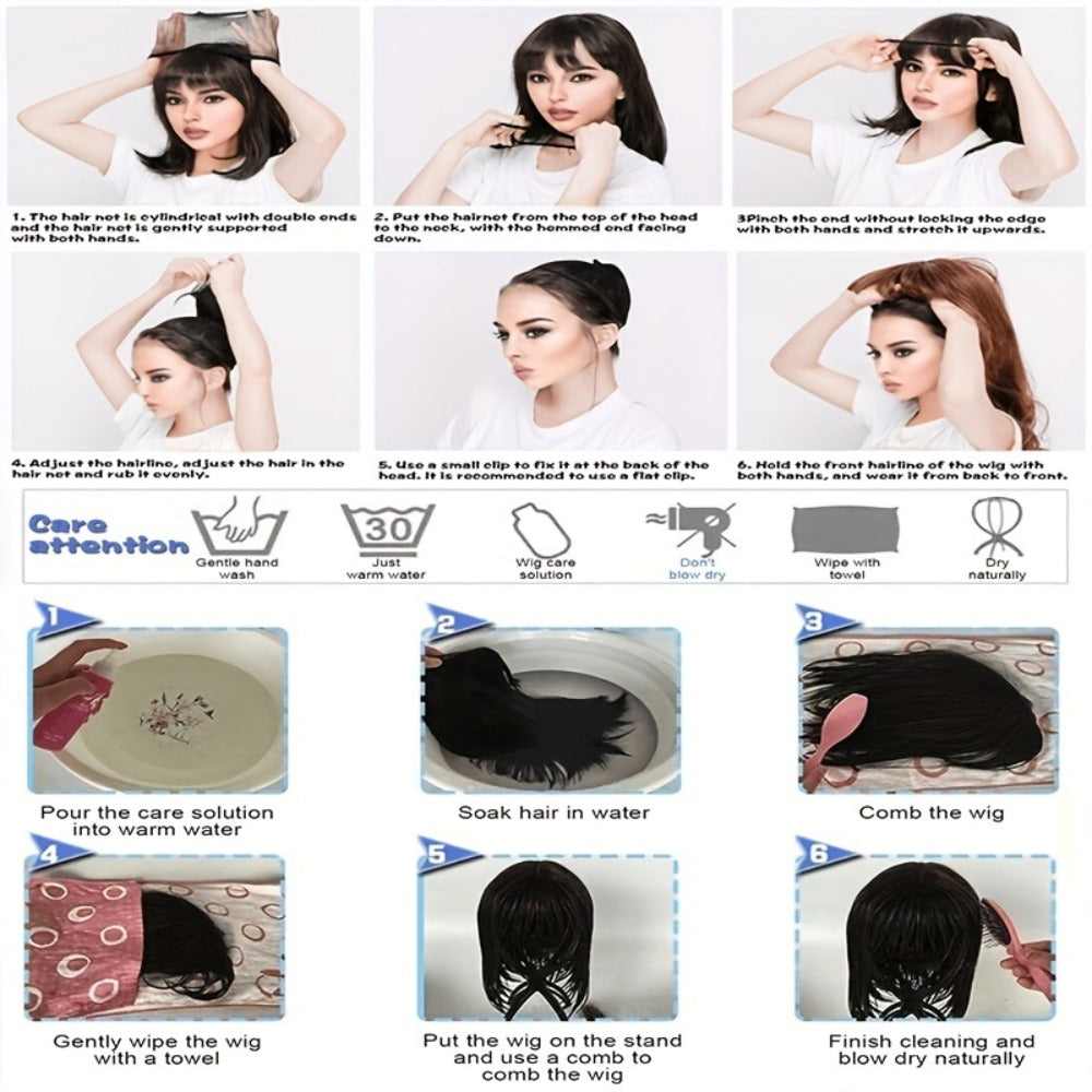 Synthetic Wig 16-Inch White Gradient Straight Style with Bangs and Glueless Rose Net Cap for Cosplay — image 3