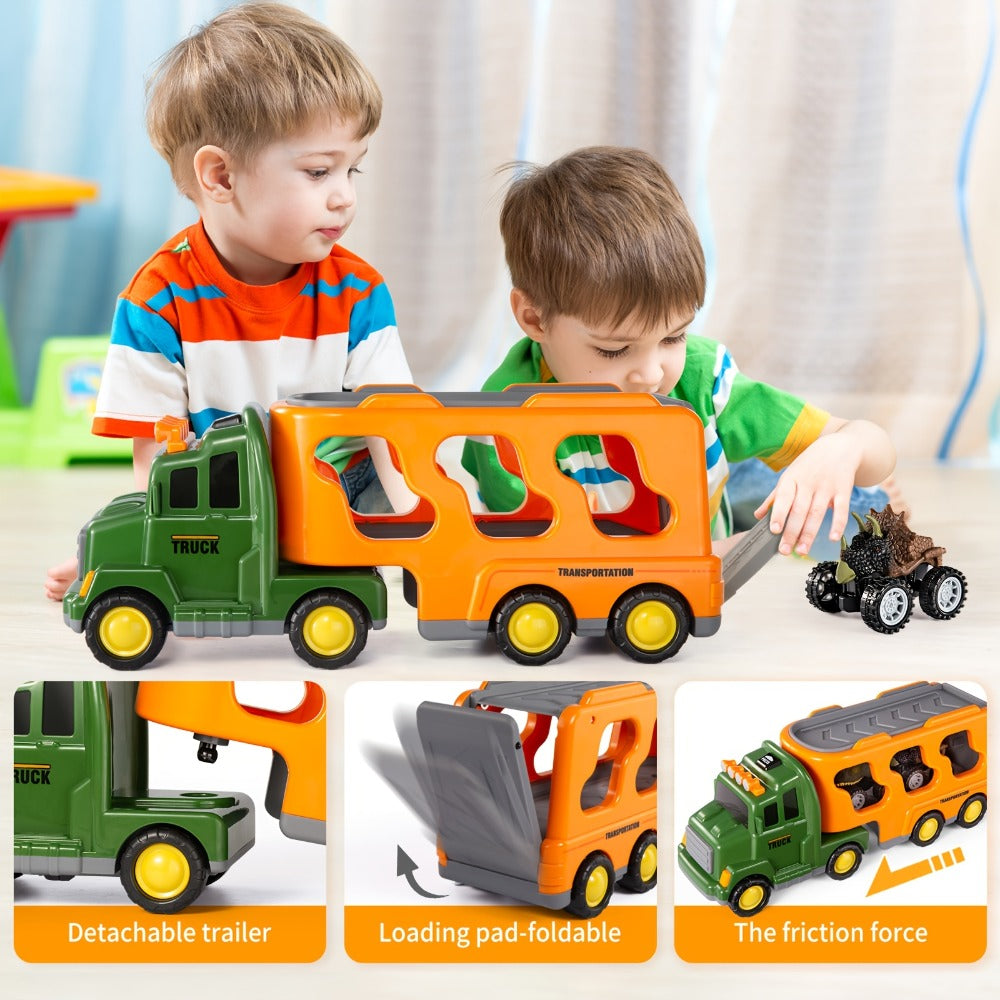 Dinosaur Truck Toy, Push-Action 7-in-1 for Kids Ages 3-5 3 Dino Figures the Listed Color, Size or Set for Everyday Use — imag